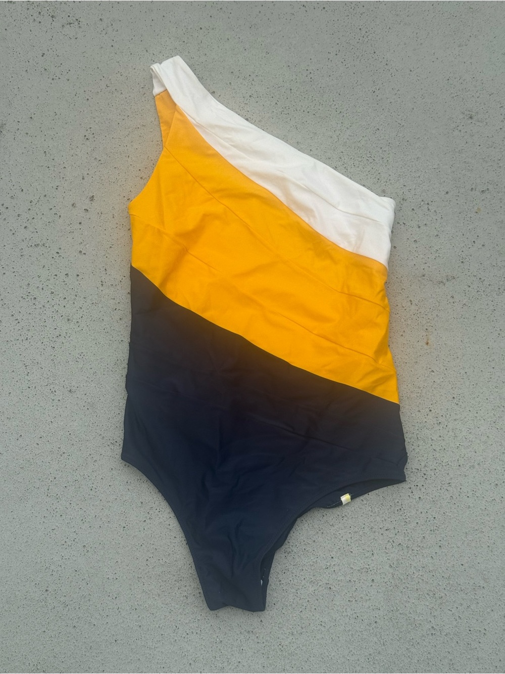 Colorblock One-Shoulder Swimsuit in White, Yellow & Navy - Picture 2 of 8
